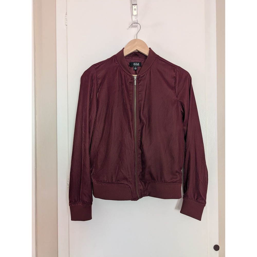 a.n.a. Shimmery Burgundy Velvet Bomber Jacket Size S Casual Athleisure Light